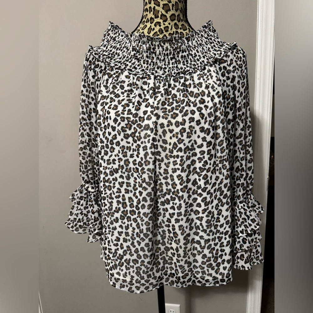 CeCe Animal Print Smocked Blouse